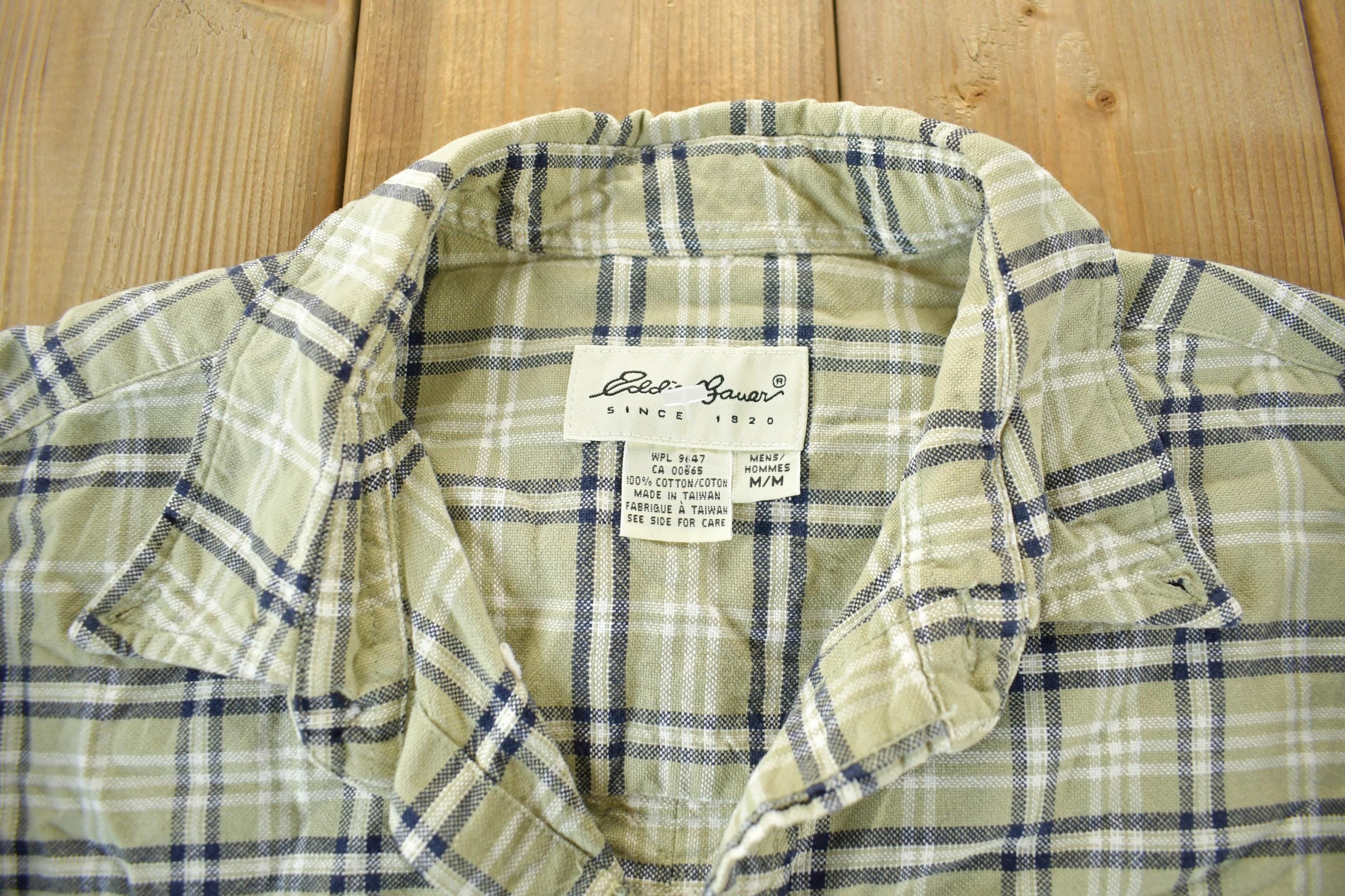 Vintage 1990s Eddie Bauer Button Up Shirt  1990s Plaid Button Up  Vintage Flannel  Outdoors  Mens Medium