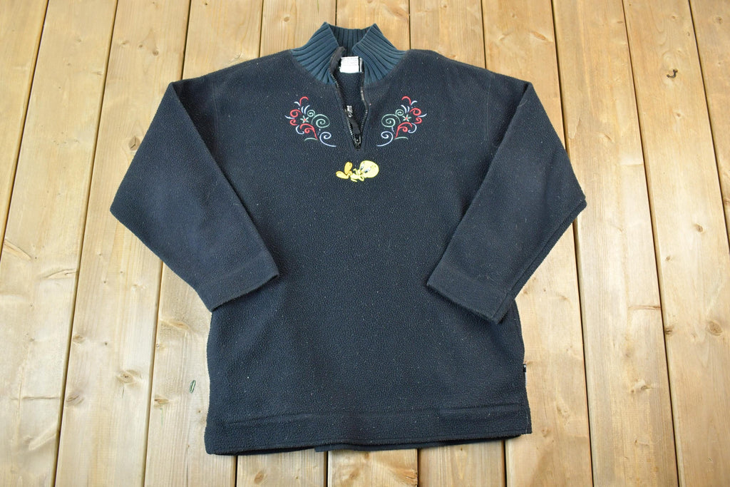 Vintage 1990s Tweety Bird Embroidered Quarter Zip Fleece Sweater