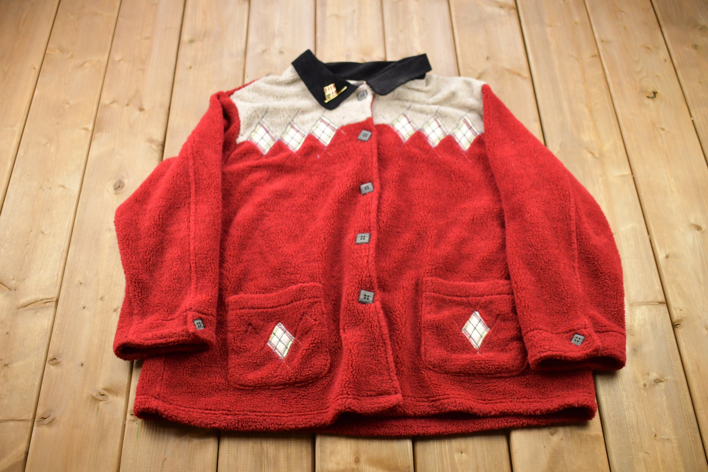 Vintage 1990s Button Up Red Fleece Sweater