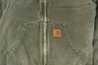 Vintage 1990s Carhartt Hooded Distressed Work Jacket Youth Large