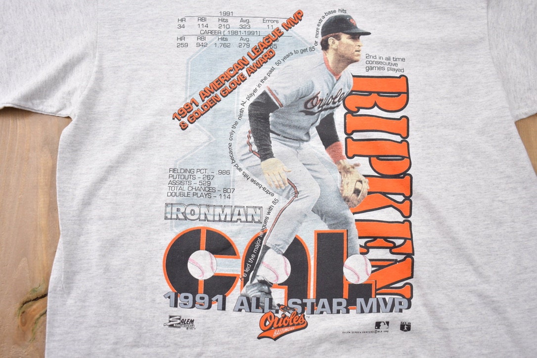 Vintage 1992 Baltimore Orioles Cal Ripkin All Star MVP MLB Single Stitch T-Shirt American Baseball