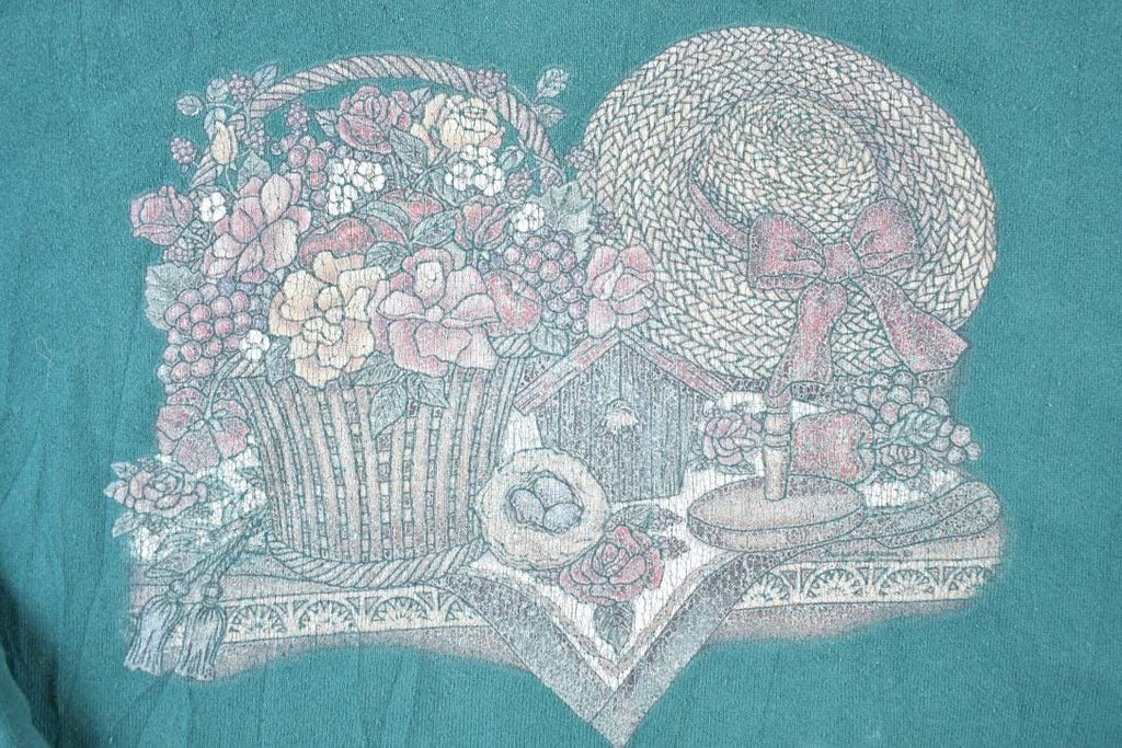 Vintage 1990s J Lauren Floral Garden Souvenir Crewneck Sweatshirt Made In USA