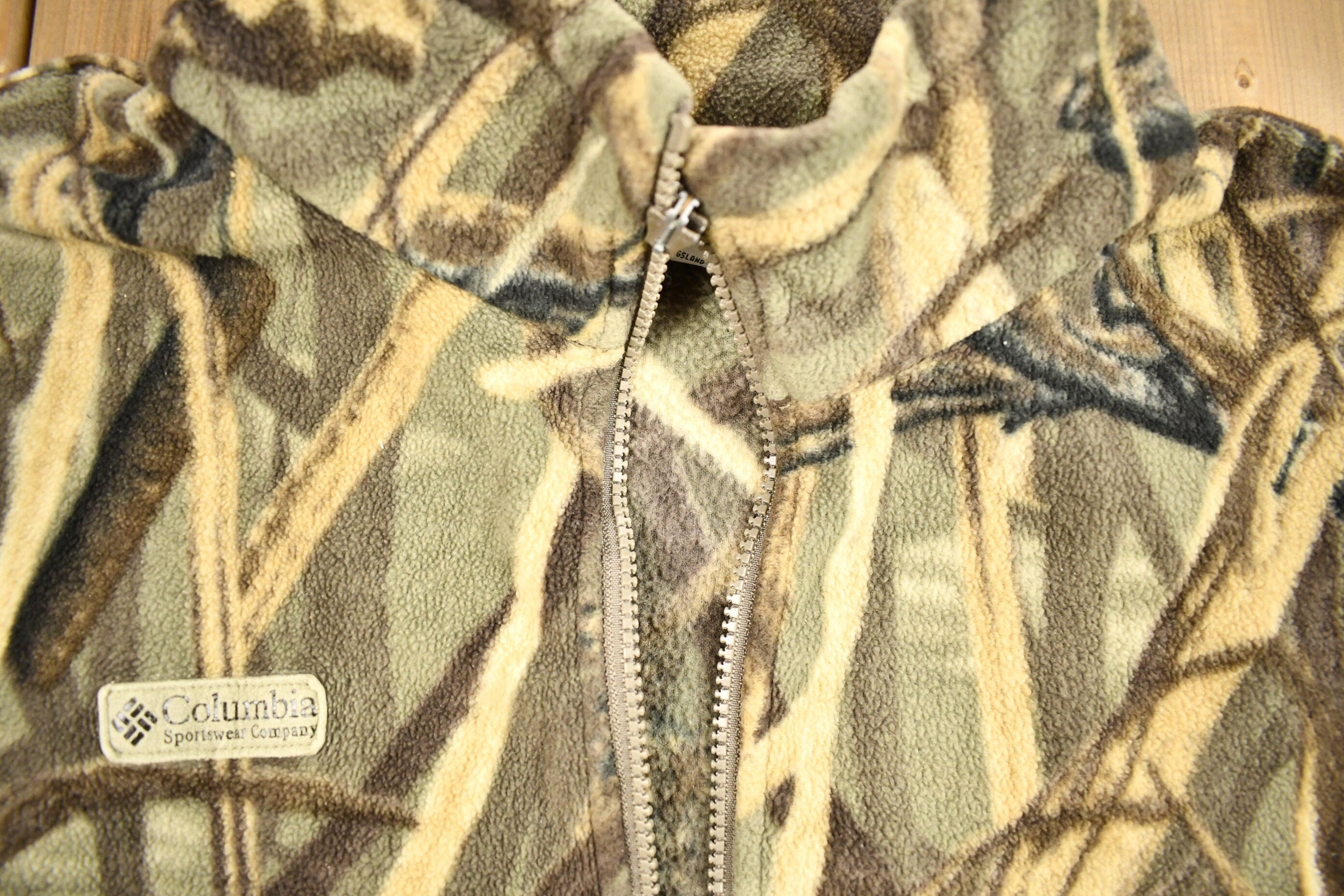 Vintage 1990s Columbia Sportswear Tree Camo Fleece Sweater