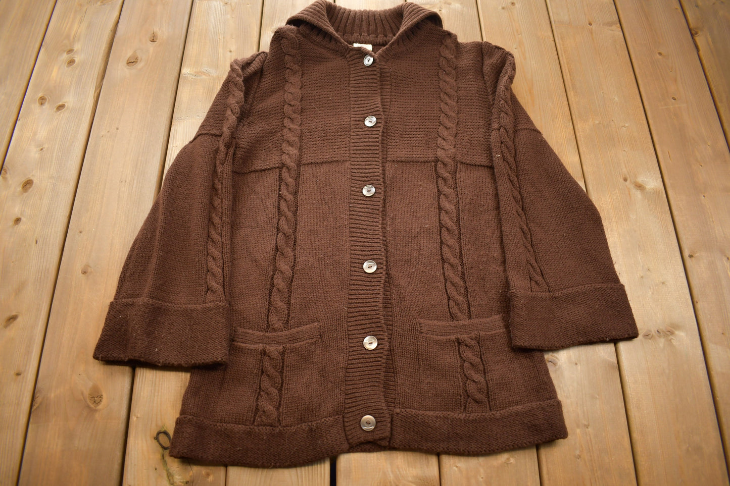 Vintage 1970s Brown Knit Cardigan Jacket / Vintage Cardigan / Button Up /