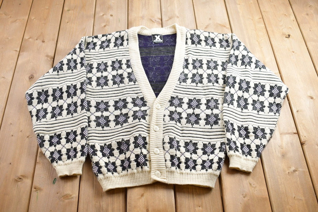 Vintage 1990s Xstatx Knitted Patterned Cardigan Sweater