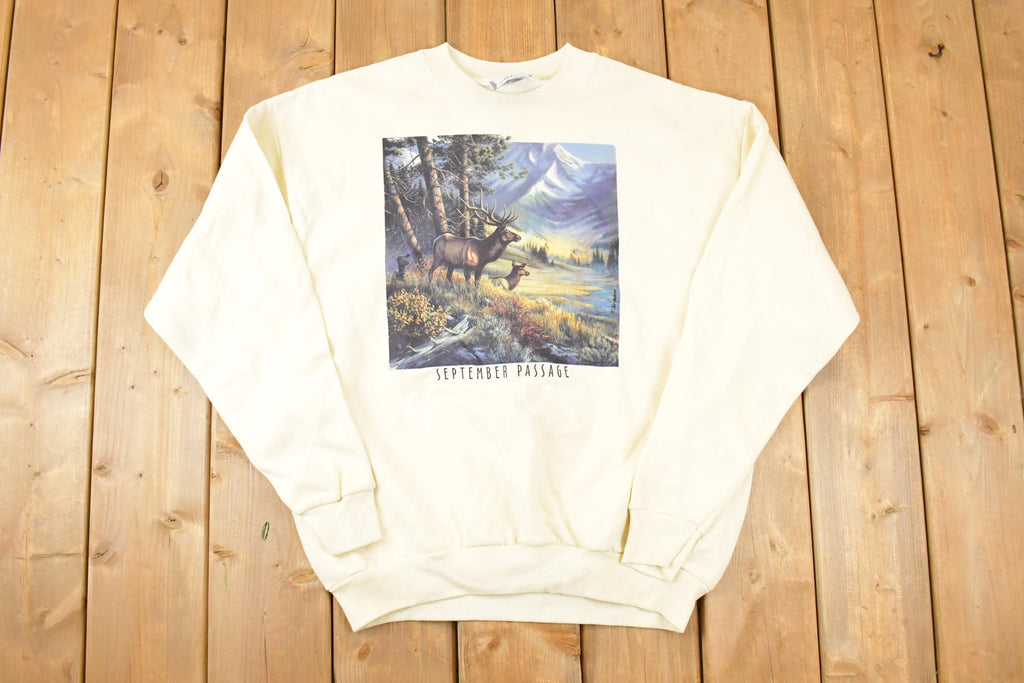 Vintage 1990s September Passage Deer Family Graphic Print Heavyweight Crewneck Sweatshirt Mens L