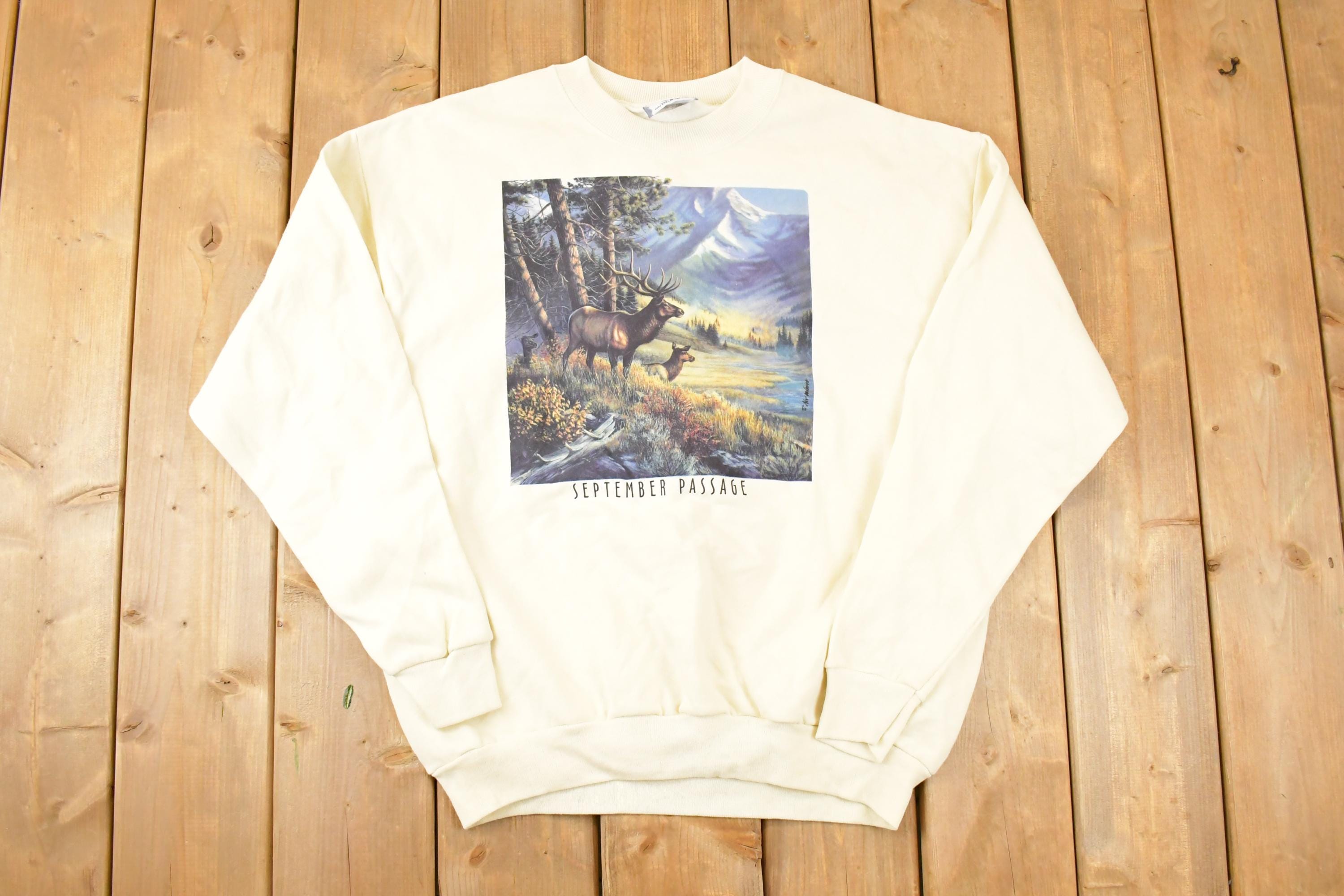 Vintage 1990s September Passage Deer Family Graphic Print Heavyweight Crewneck Sweatshirt Mens L