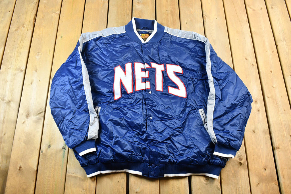 Vintage 1990s Bigman Sports New Jersey Nets NBA Basketball Embroidered Snap Button Satin Bomber Jacket