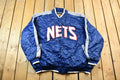Vintage 1990s Bigman Sports New Jersey Nets NBA Basketball Embroidered Snap Button Satin Bomber Jacket