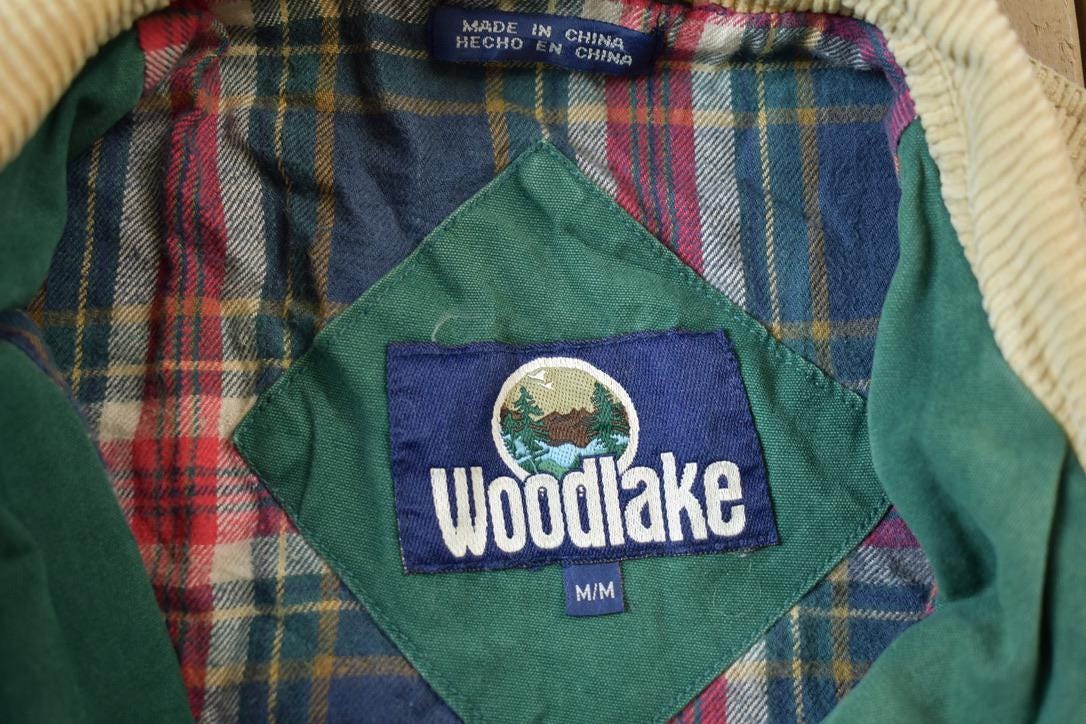 Vintage 1990s Woodlake Corduroy Collar Plaid Lined Chore Coat