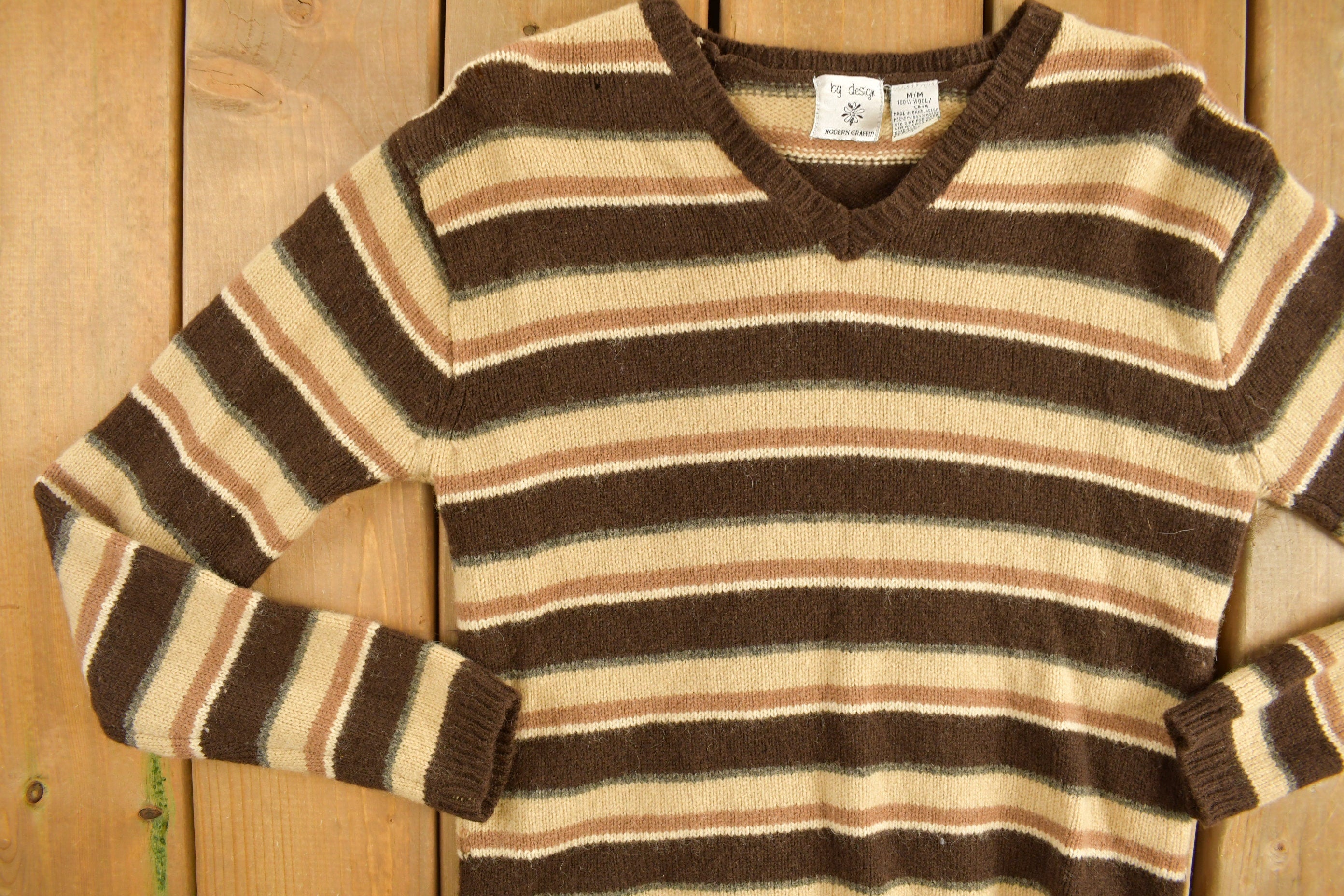 Vintage 1990s Modern Graffiti Striped Knit Crewneck Sweater