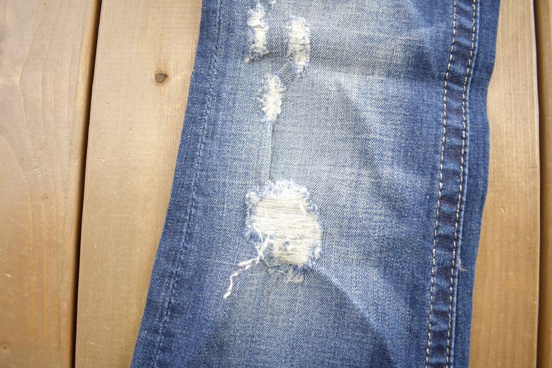 Vintage Y2K Miss Me Thrashed Bedazzled Cowgirl Western Boot Cut Low Rise Jeans Size 26x33