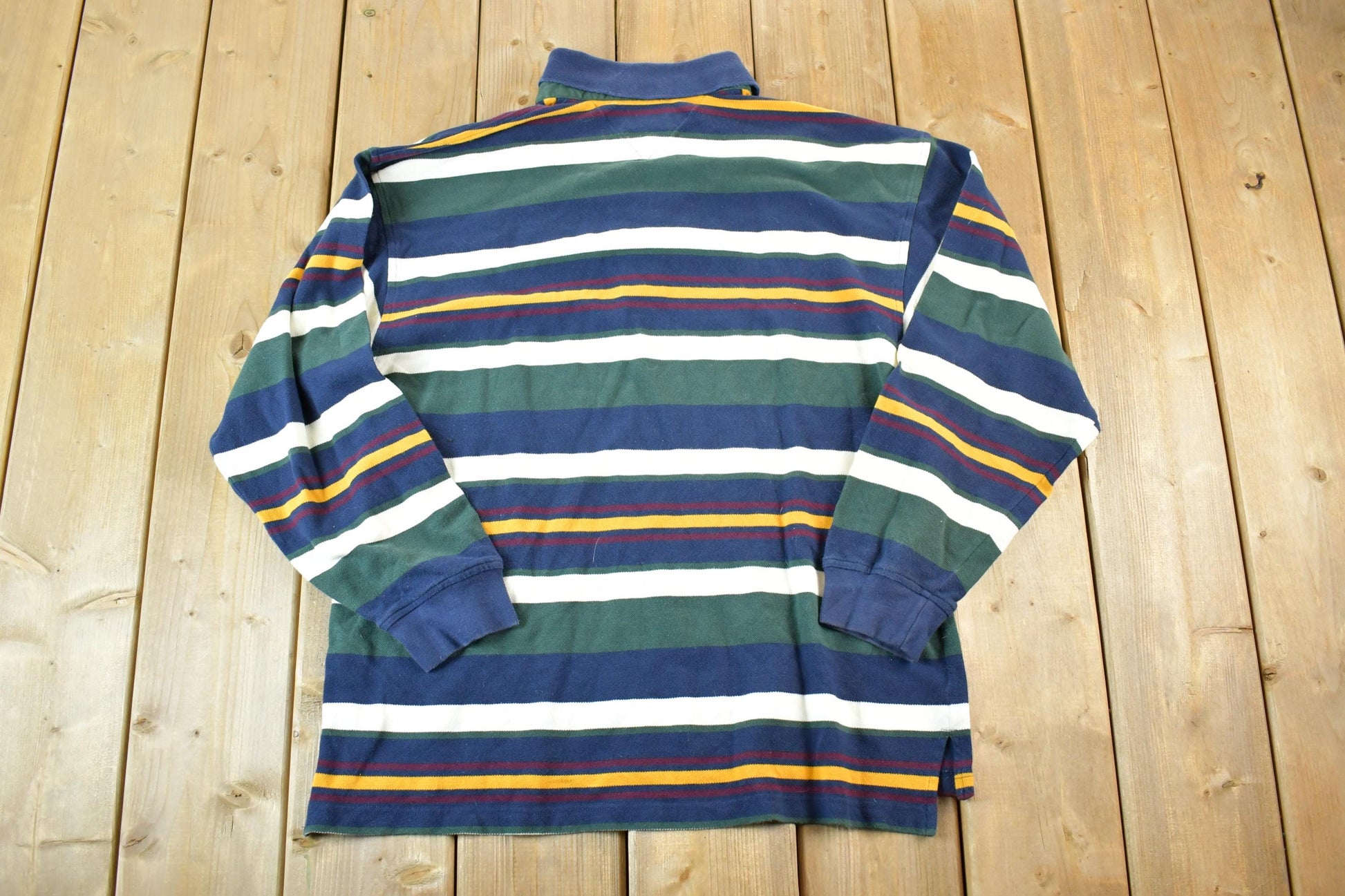 Vintage 1990s Tommy Hilfiger Striped Rugby Style Button Up Long Sleeve Shirt