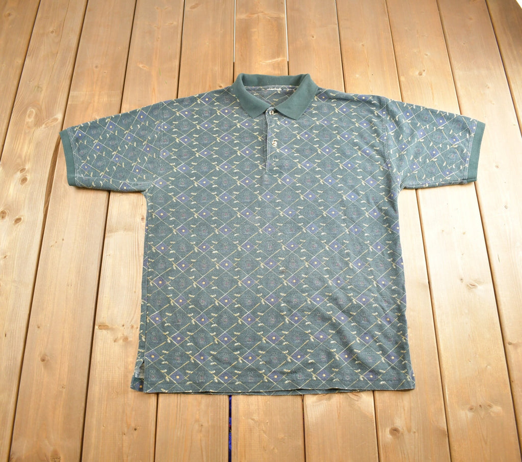 Vintage 1990s Blank Abstract Design Button Up Golf Shirt