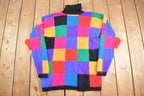 Vintage 1980s Variations Rainbow Checker Knit Sweater