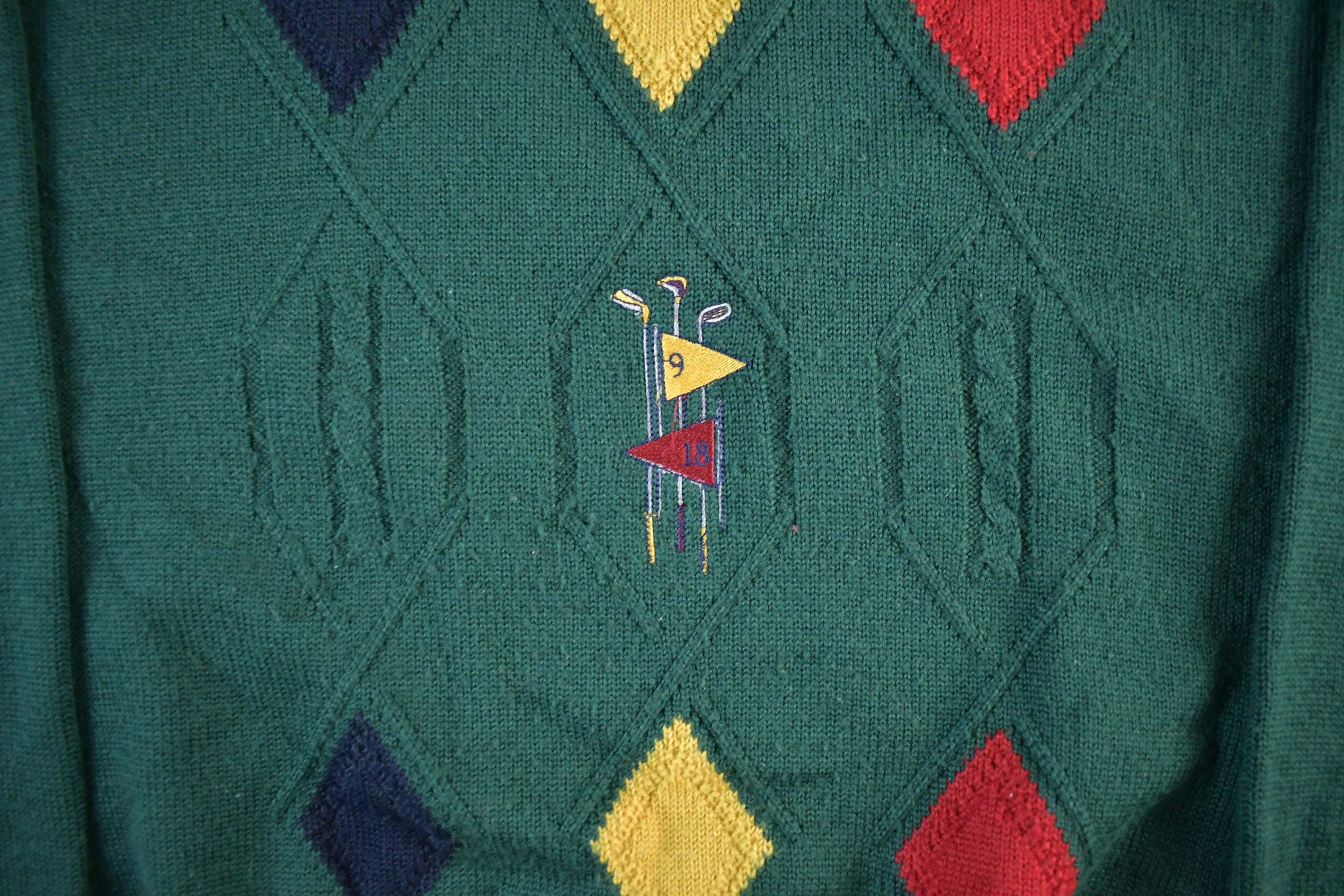 Vintage 1990s Golf Knit Argyle Pattern Crewneck Sweater Men's XL