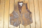 Vintage 1990s Lariat Leather Perfectly Distressed Western Cowboy Vest Made In USA