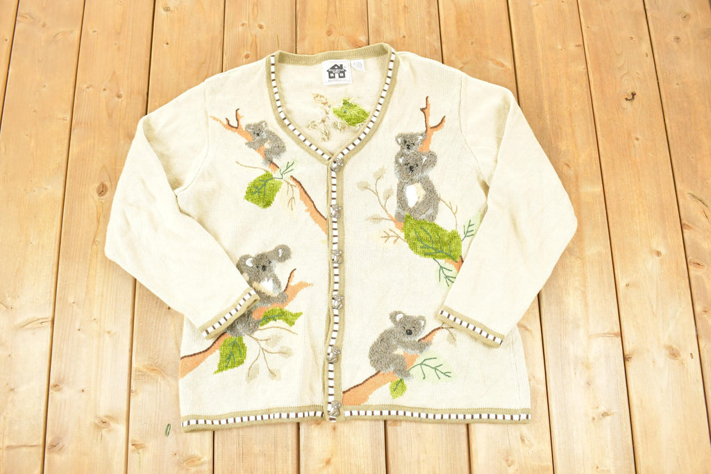 Vintage 1990s Storybook Knits Embroidered Koala Cardigan Sweater Women's XL