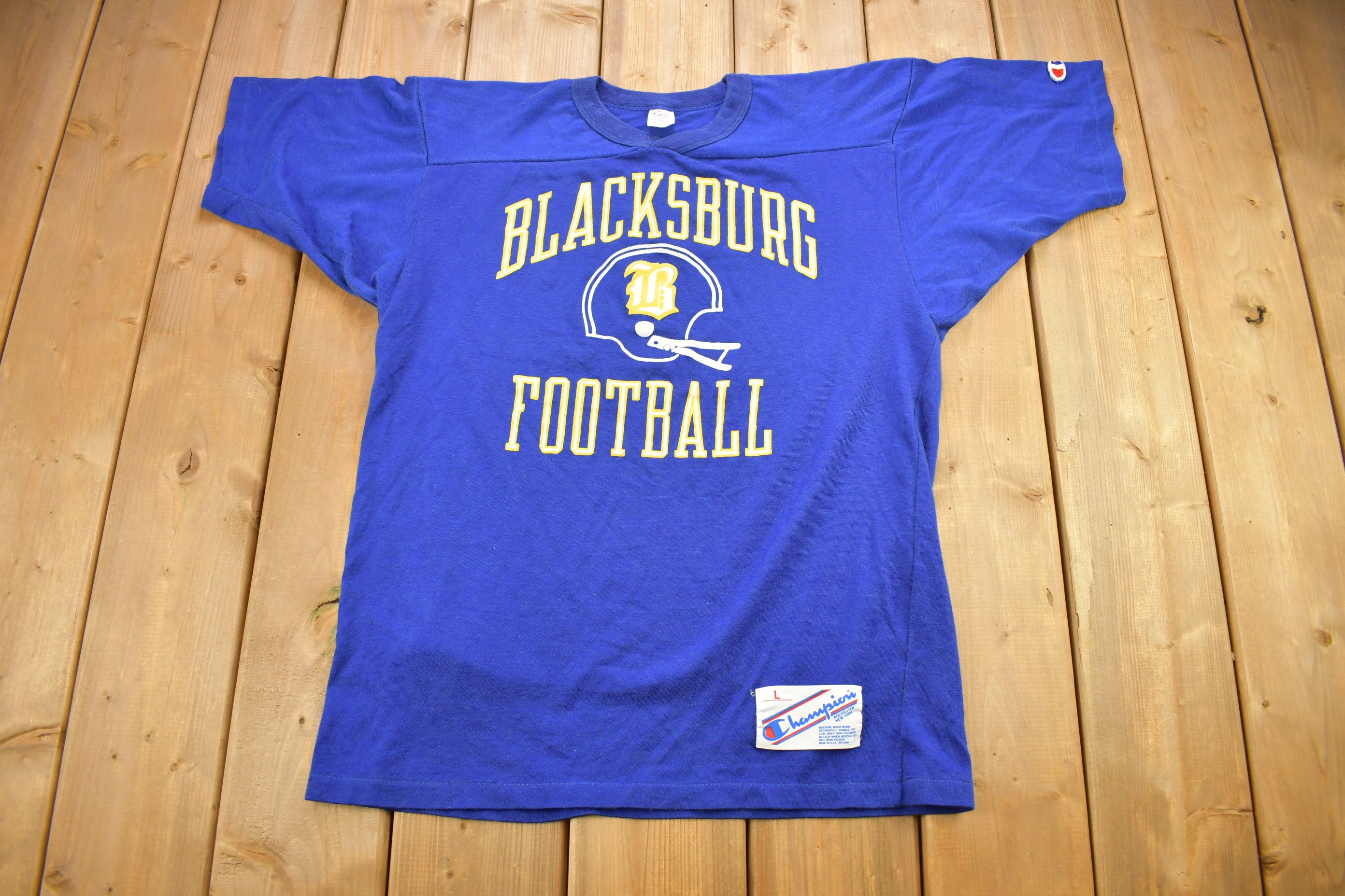 Vintage 1980s Blacksburg Football Jersey Style Champion T Shirt
