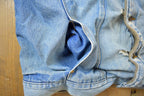 Vintage 1990s Distressed Faded Wrangler Synthetic Fur Lined Jean Jacket