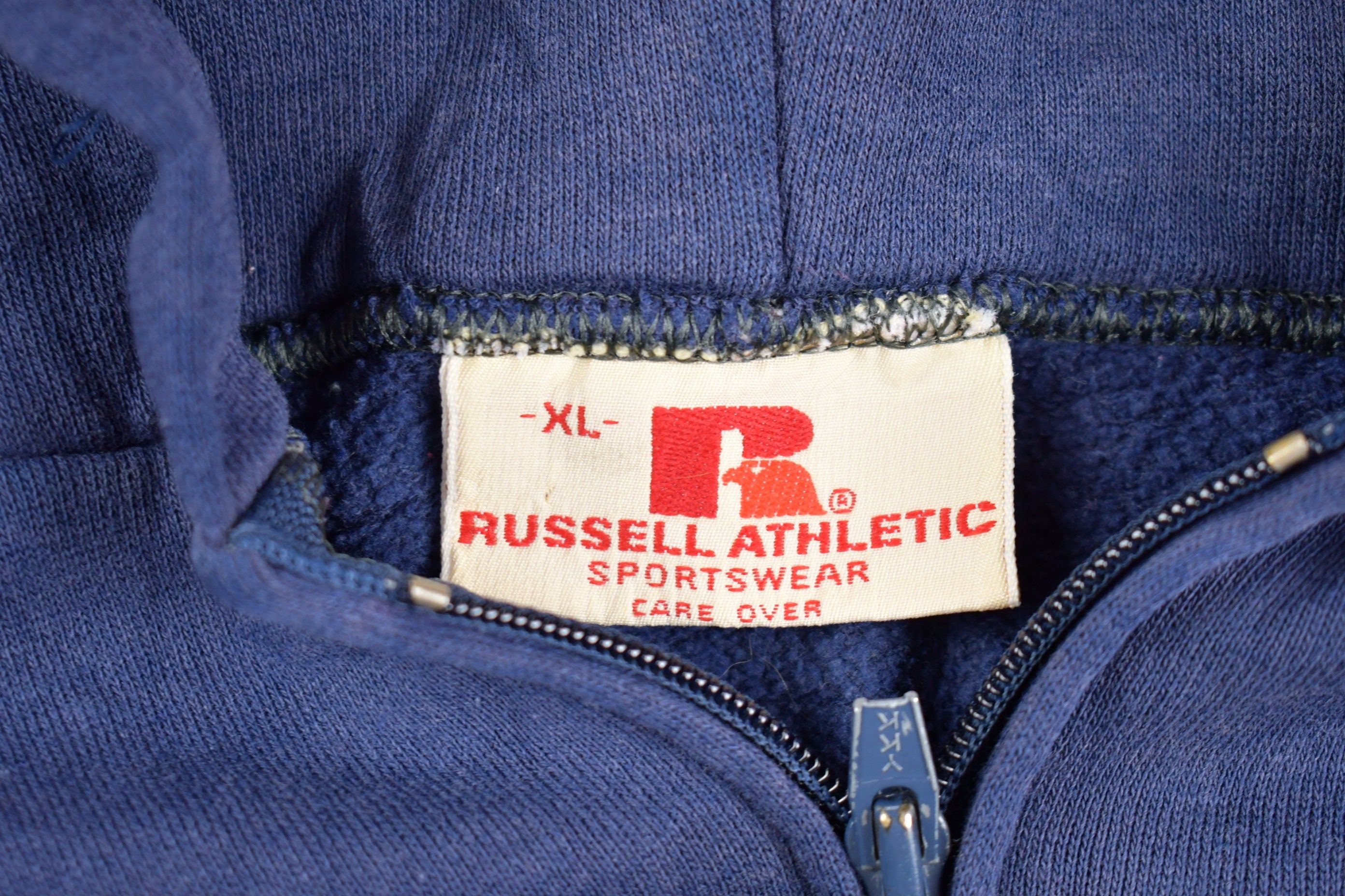 Vintage 1980s Russell Blank Navy Blue Zip-Up Hoodie