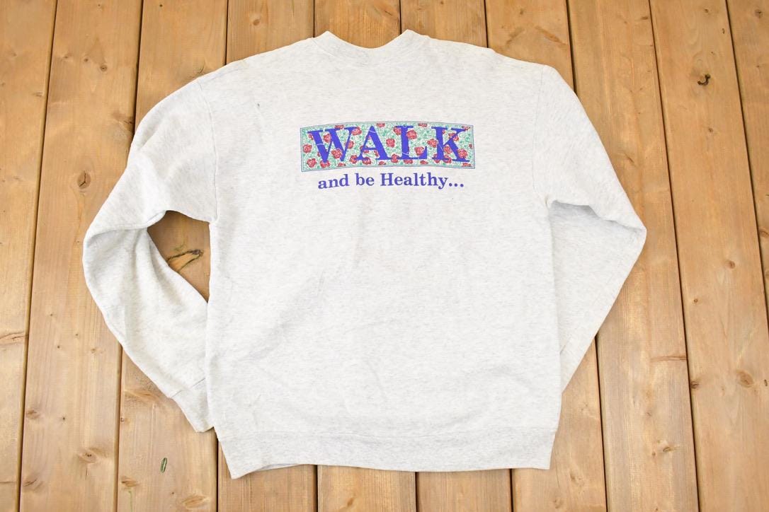Vintage 1990s Walk And Be Happy FAB Graphic Print Crewneck Sweatshirt Mens L