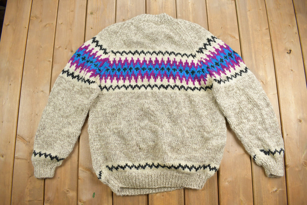 Vintage 1980s Hand Made 100% Wool Knit Heavy Knit Sweater
