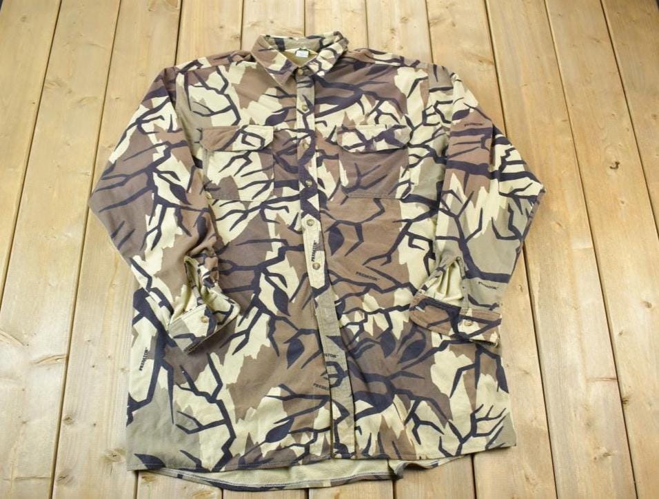 Vintage 1990s LL Bean Camo Button Up Sweatshirt Made In USA