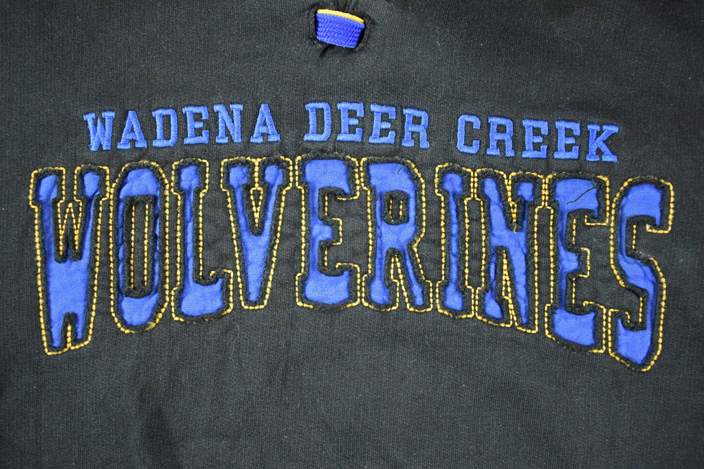 Vintage 1990s Wadena Deer Creek Wolverines Hockey Hoodie Sweatshirt