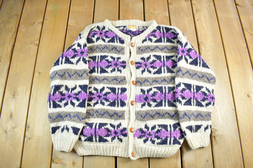 Vintage 1980s Vintage Nuevo Americana Handknit Wool Cardigan Sweater Men's Large