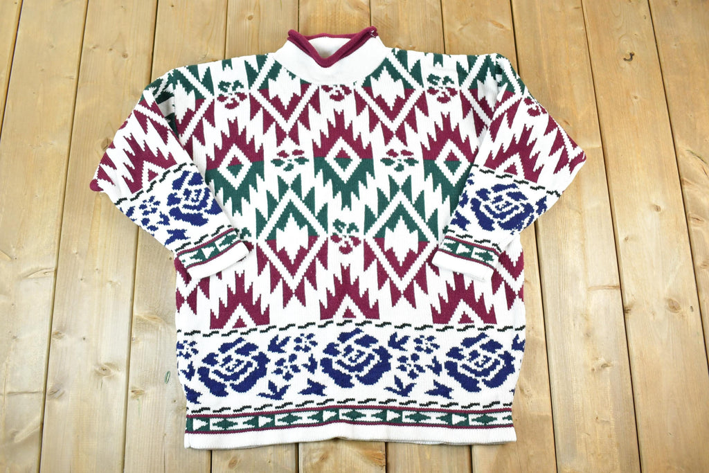 Vintage 1990s S Louis Knit Abstract Pattern Holiday Crewneck Sweater Mens XL