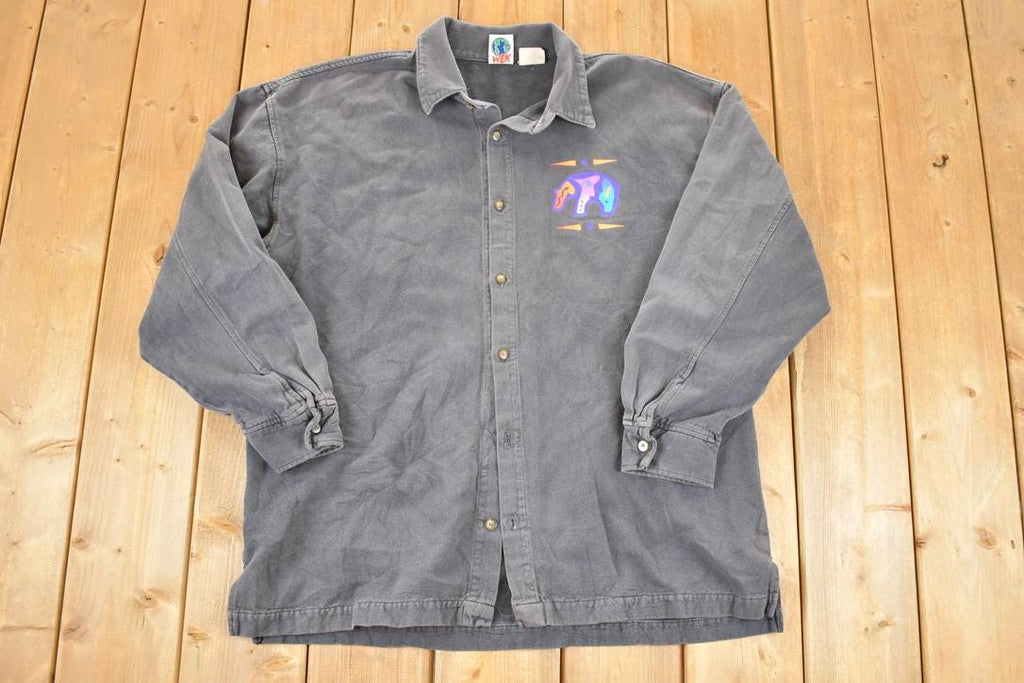 Vintage 1990s Neon Abstract Polar Bear Button Up Shirt Mens M