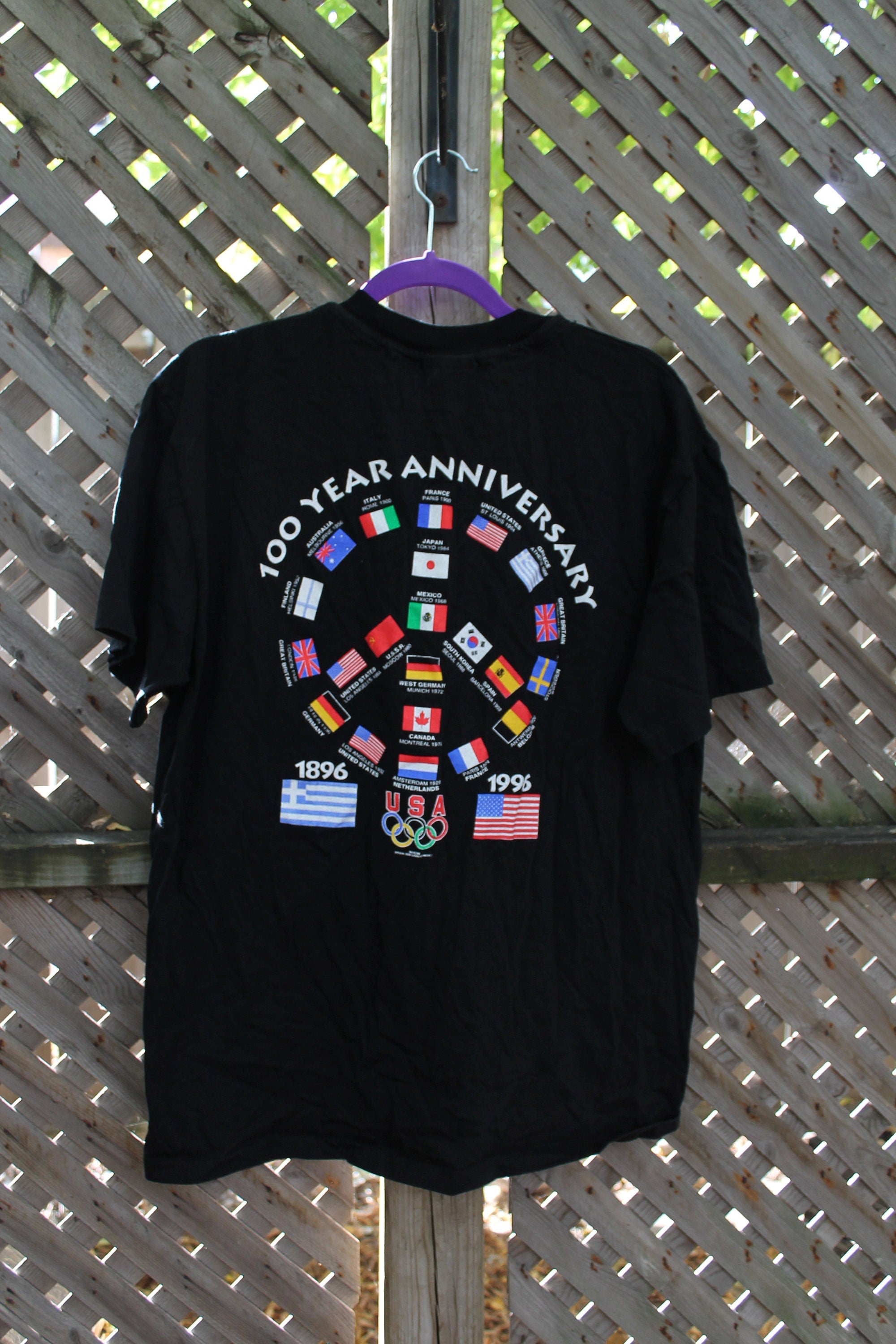 Vintage 1996 From Athens To Atlanta Olympics 100 Year Anniversary T Shirt