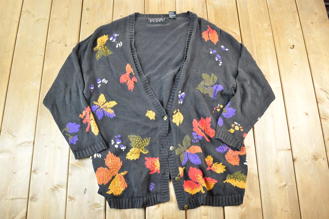Vintage 1990s Claus Sport Knit Abstract Pattern Cardigan Sweater Mens M