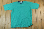 Vintage 1990s Blank Double Collar Double Sleeve Teal T-Shirt