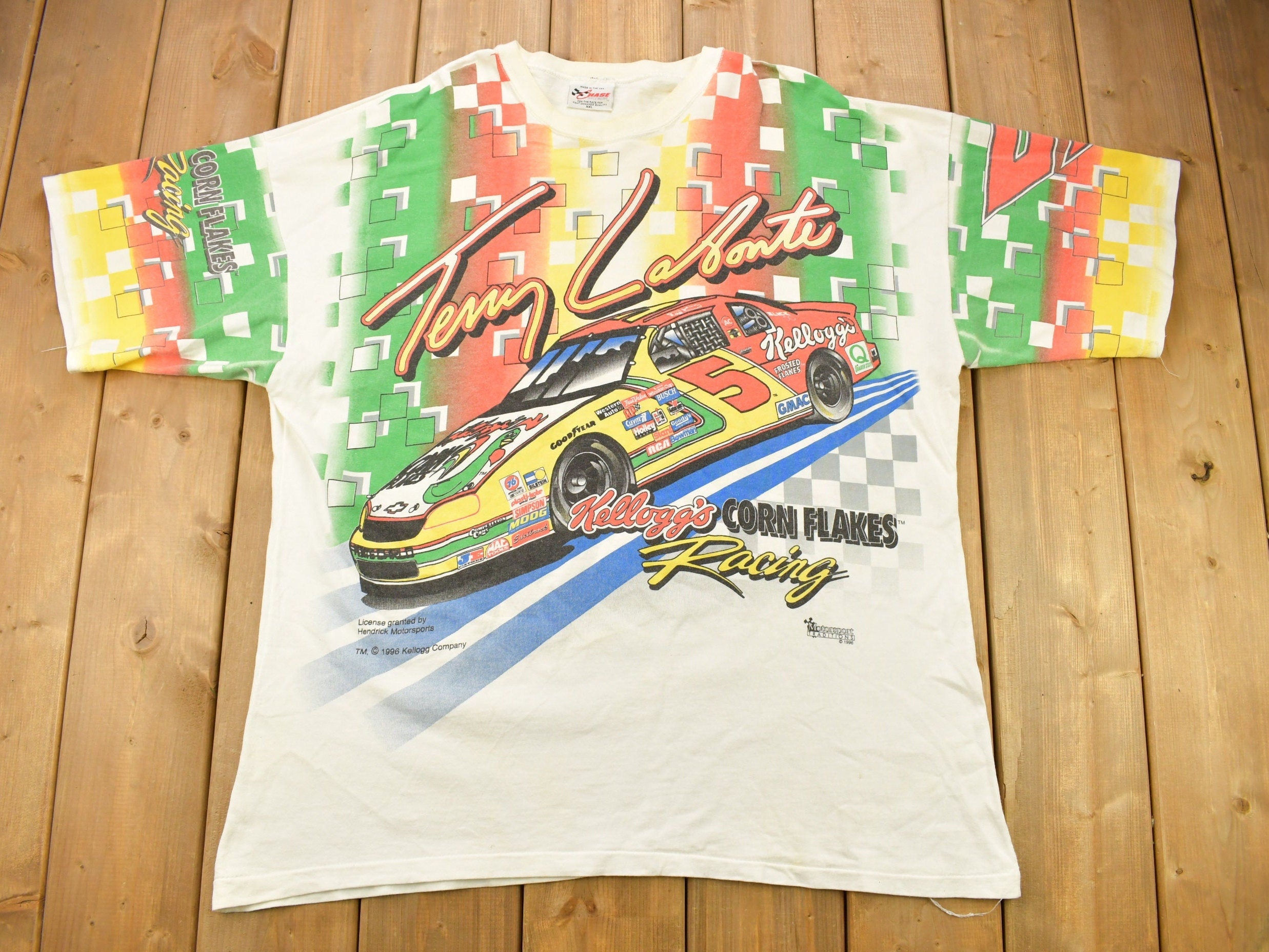Vintage 1996 Terry Labonte All Over Print Kellogg's NASCAR Racing T-Shirt