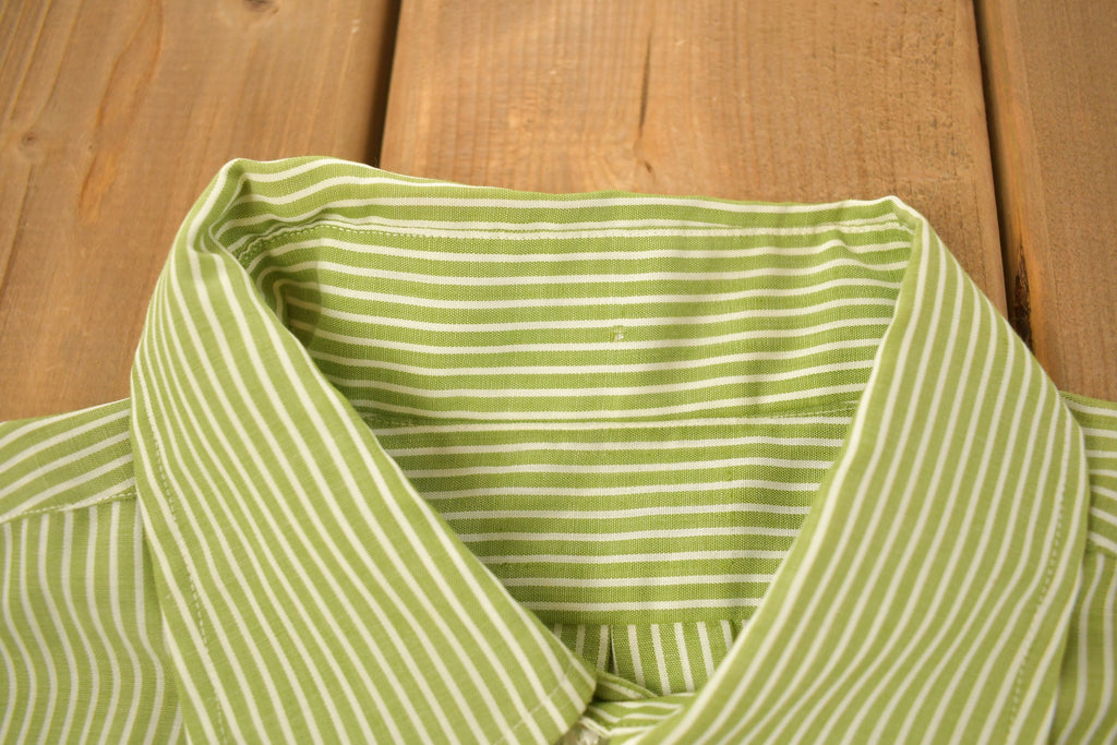 Vintage 1990s Green Striped Basic Button Up Shirt