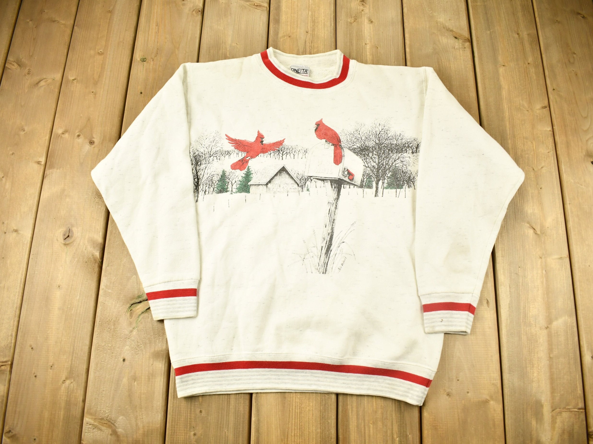 Vintage 1990s Winter Theme Cardinals Graphic Crewneck