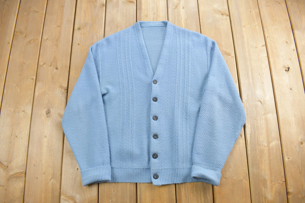 Vintage 1970s Blue Knitted Cardigan Sweater /