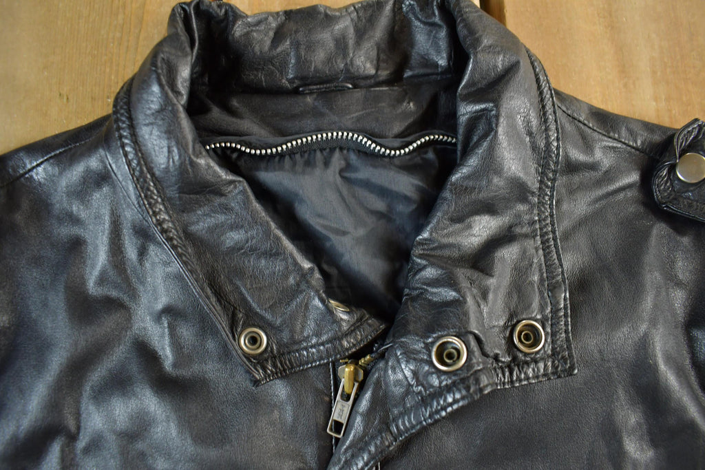 Vintage 1990s Leather Biker Jacket Adult Medium