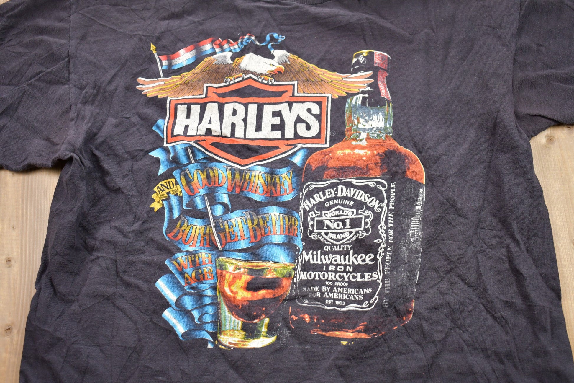 Vintage 1982 Harley Davidson Jack Daniels Graphic T-Shirt / Graphic / 80s / 90s / Streetwear / Retro Style / Single Stitch / Made In USA