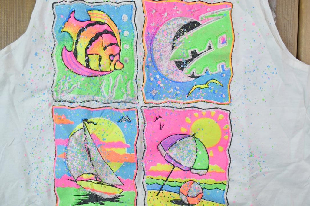 Vintage 1990s Tropical Fish Neon Alore Souvenir Tank Top
