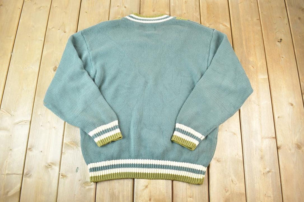 Vintage 1990s Gap V Neck Knit Cable Knit 100% Cotton Sweater Made In