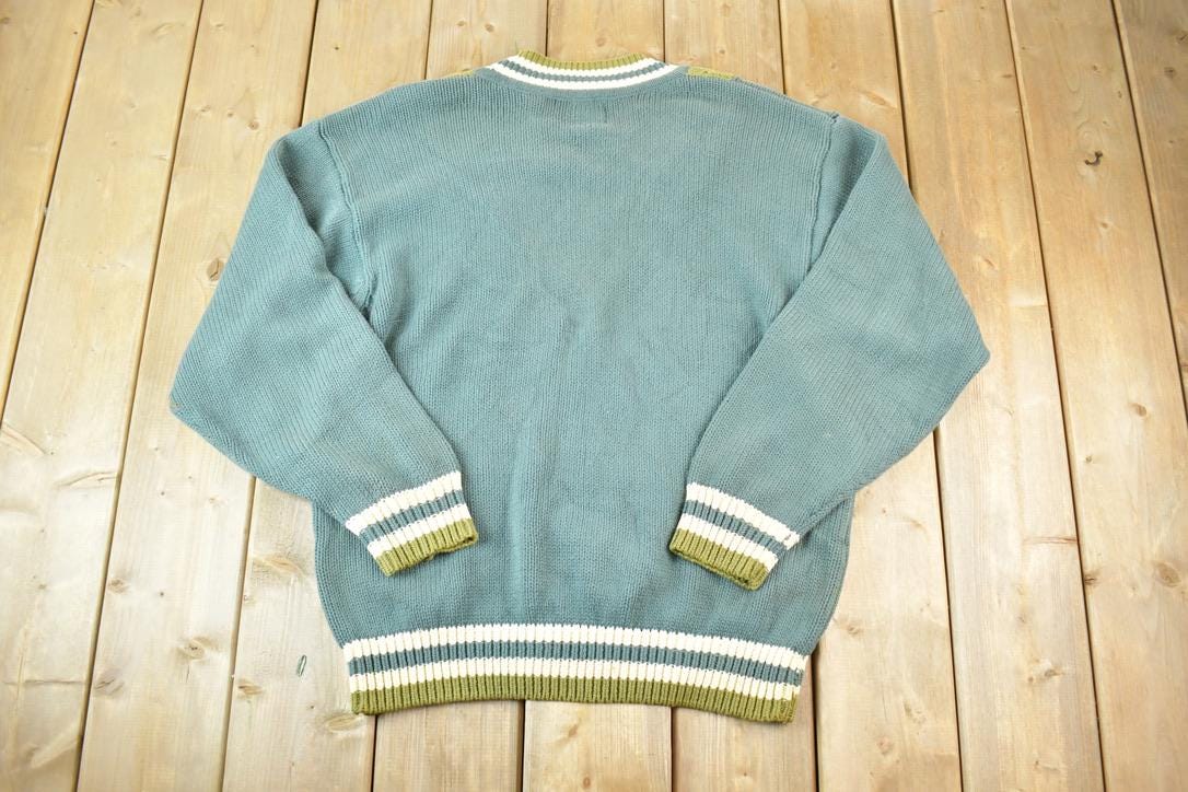 Vintage 1990s Gap V Neck Knit Cable Knit 100% Cotton Sweater Made In