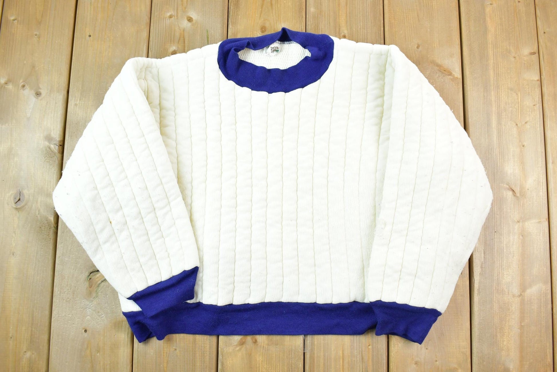 Vintage 1960s R Ribit Pleated Thermal Crewneck Sweater  60s Crewneck  Made In USA  Preppy 70s Sweater