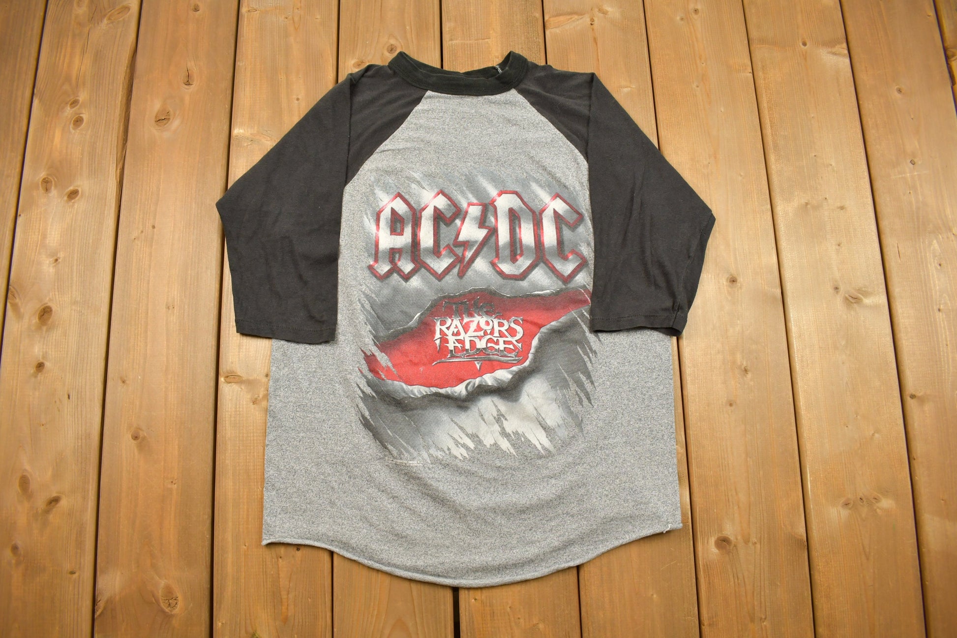 Vintage 1990s ACDC The Razers Edge Tour Band Baseball T-shirt / Band Tee / Made in USA / Music Promo / Premium Vintage