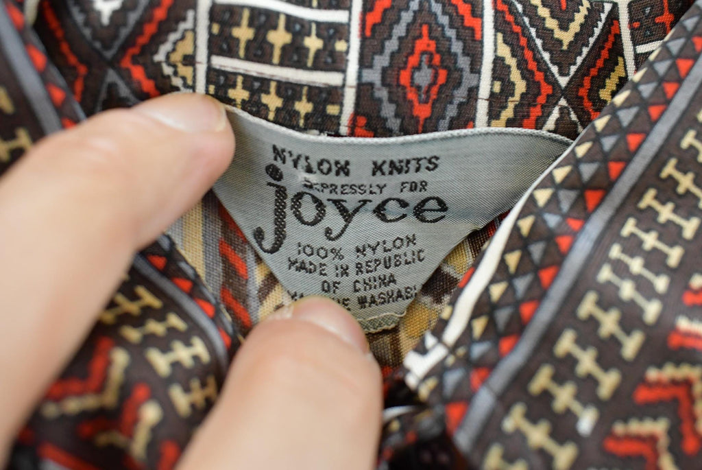 Vintage 1970s Joyce Striped Geometric Abstract Button Up Shirt Womens M /