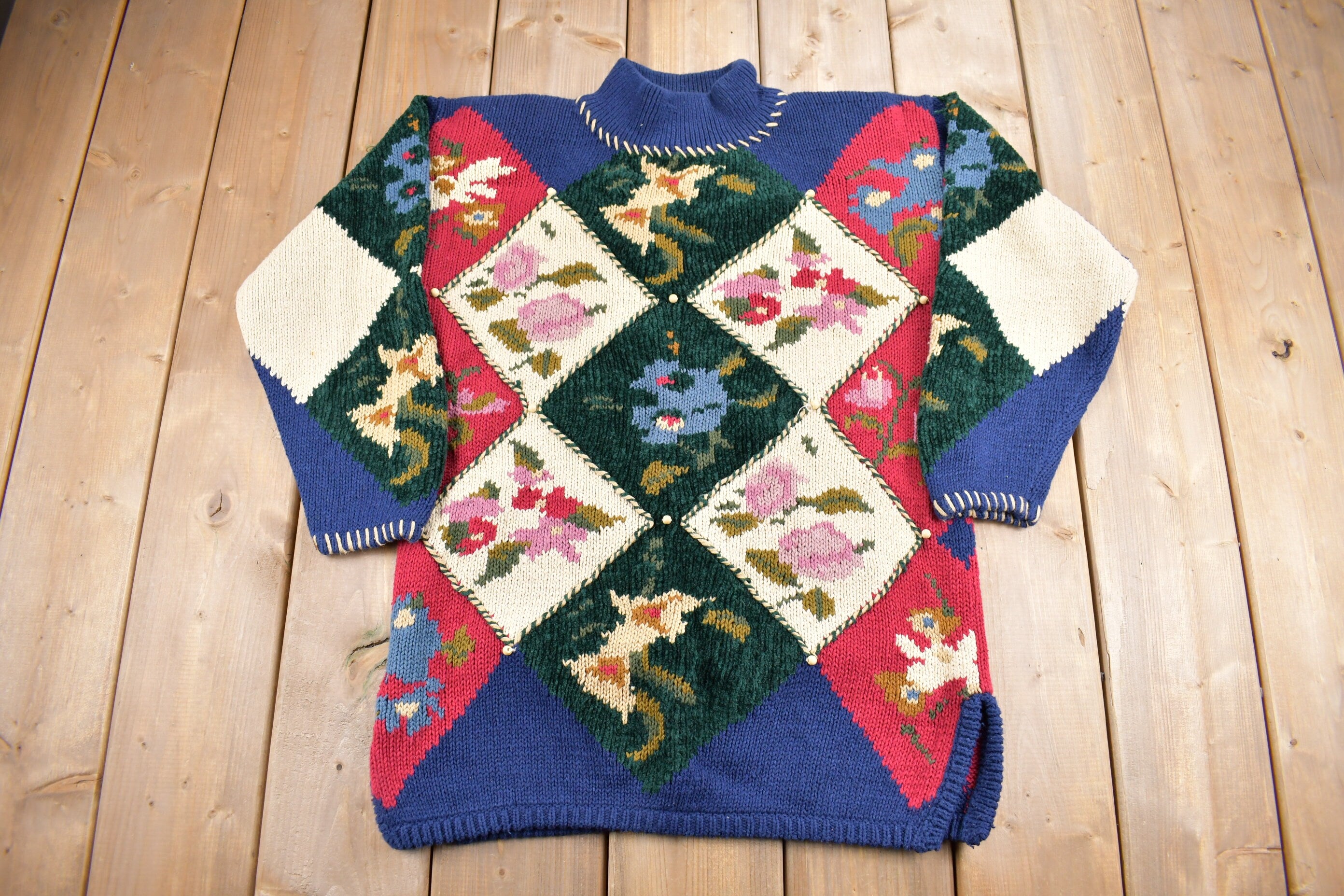 Vintage 1990s IVY Hand Knit Mockneck Sweater