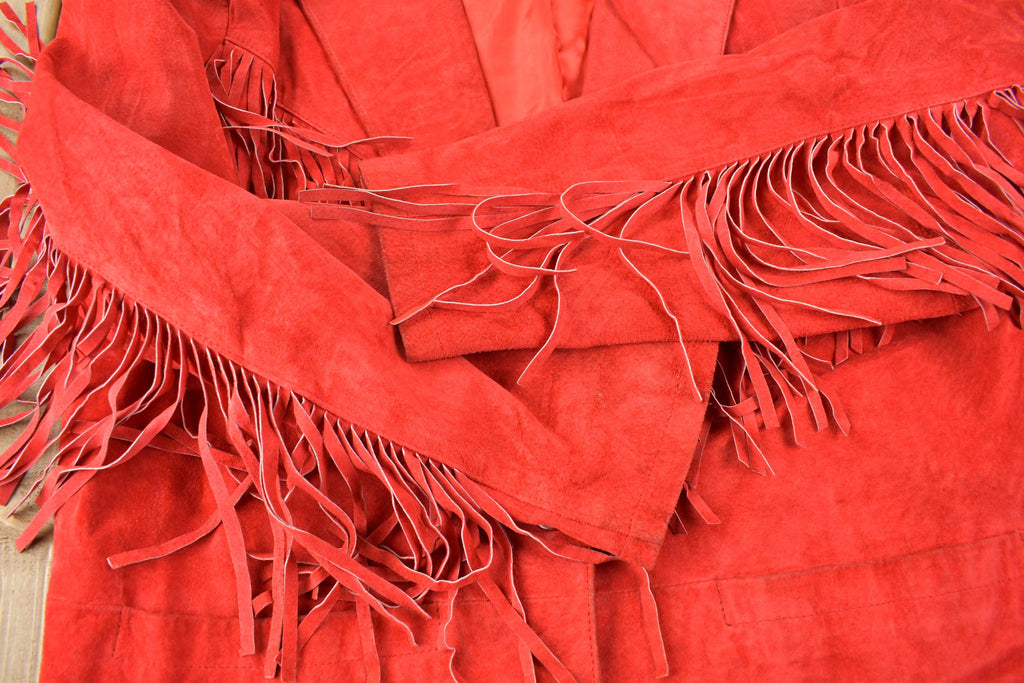 Vintage 1990s Adam Douglass Red Suede Fringe Jacket