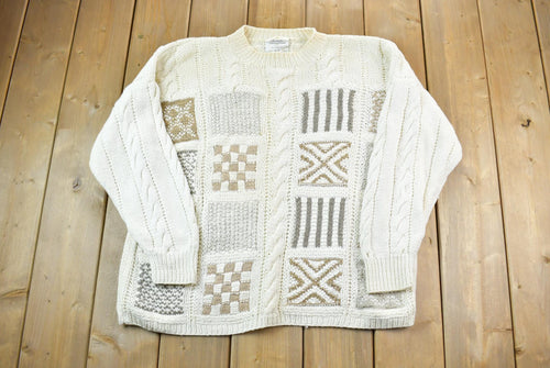 Vintage 1990s Hand Knitted Cie International Express Cable Knit Crewneck Sweater / 90s Crewneck / Made In Hong Kong / Preppy Hand Knit